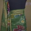 Green on Multicolor Hand Batik Print with Zari Border Semi Silk Saree