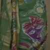 Green on Multicolor Hand Batik Print with Zari Border Semi Silk Saree