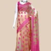 Biscuit on Pink Border and Kalka work Silk Saree