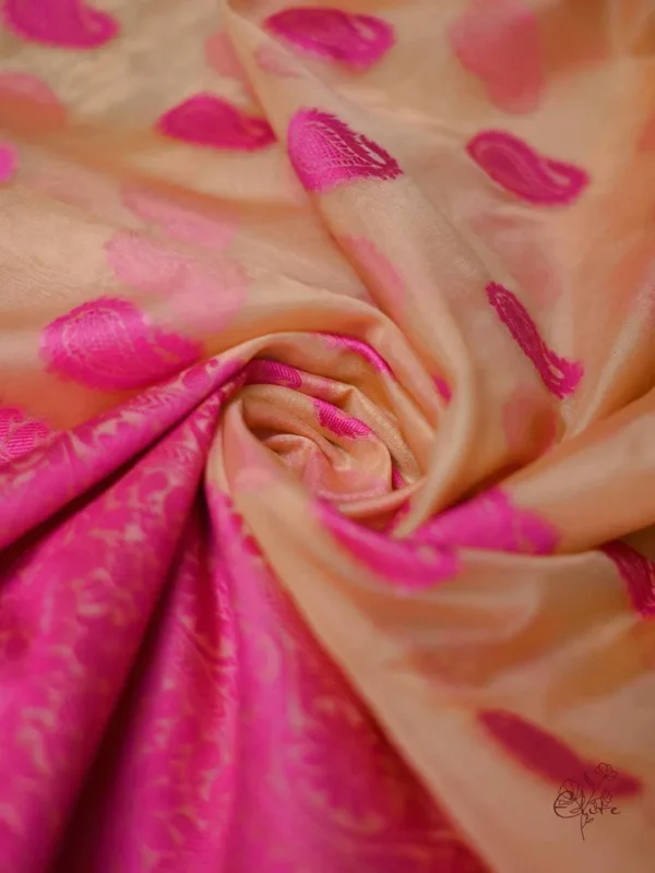 Biscuit on Pink Border and Kalka work Silk Saree