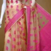 Biscuit on Pink Border and Kalka work Silk Saree