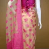 Biscuit on Pink Border and Kalka work Silk Saree