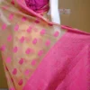 Biscuit on Pink Border and Kalka work Silk Saree