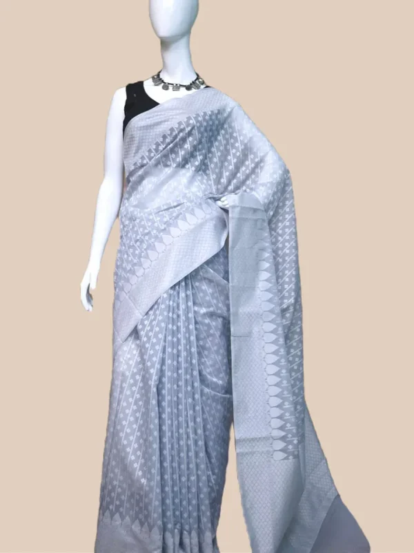 Grey on silver stripe and butta work Silk Saree