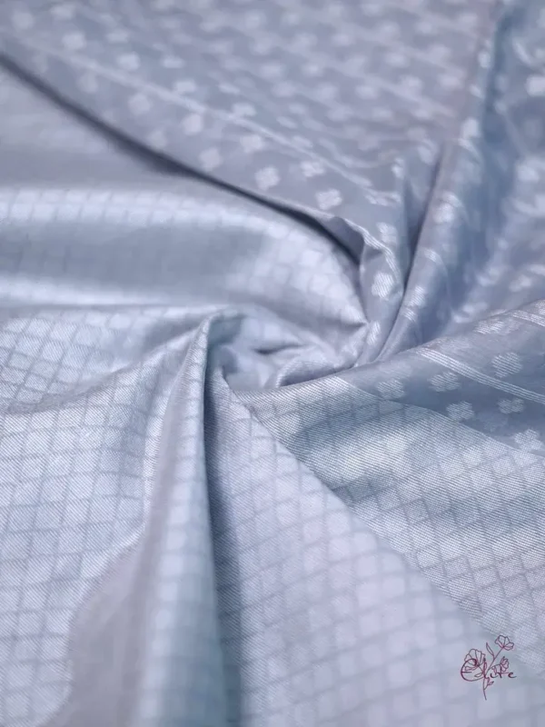 Grey on silver stripe and butta work Silk Saree