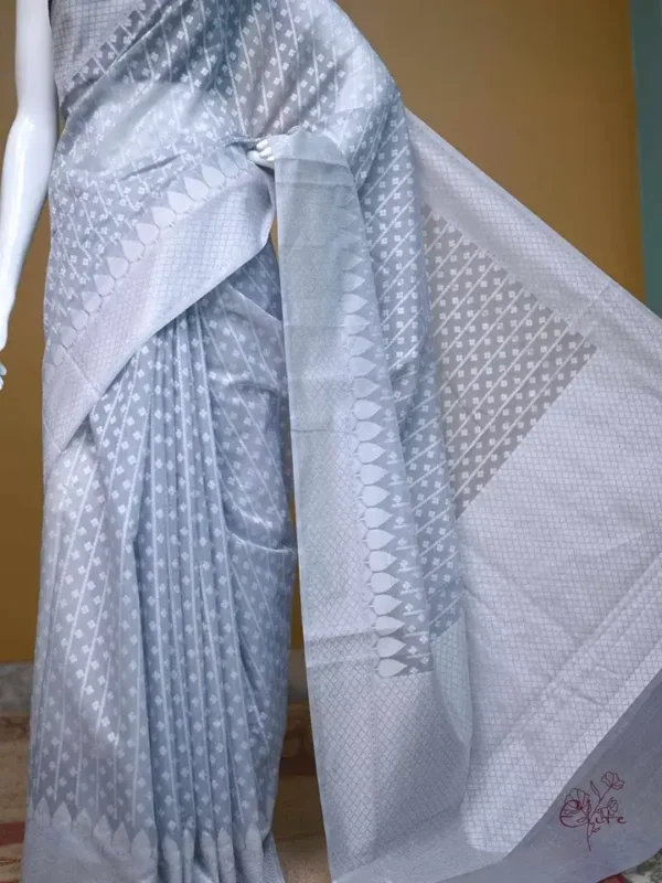 Grey on silver stripe and butta work Silk Saree