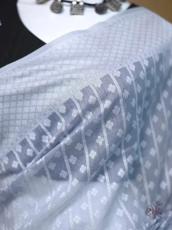 Grey on silver stripe and butta work Silk Saree