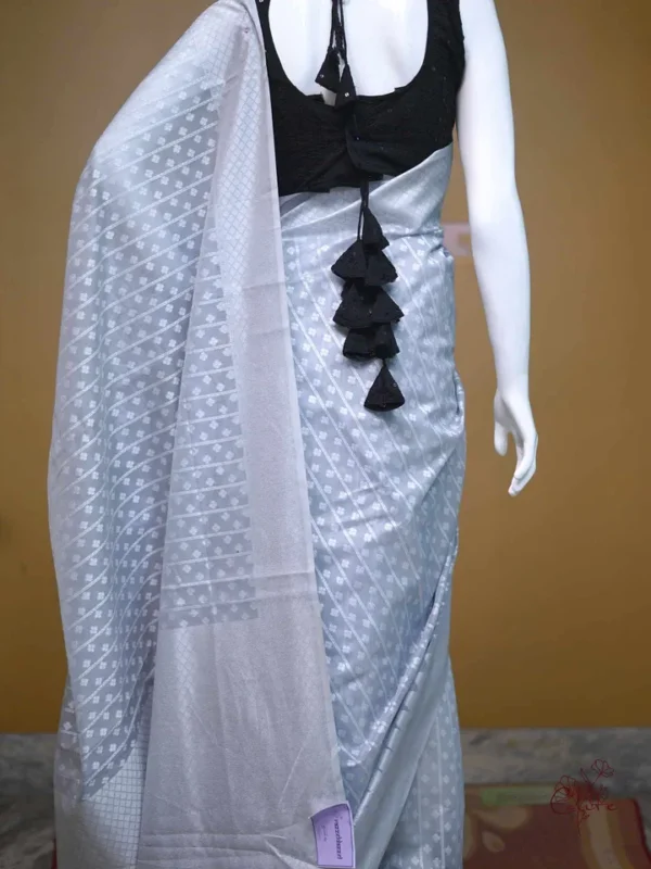Grey on silver stripe and butta work Silk Saree