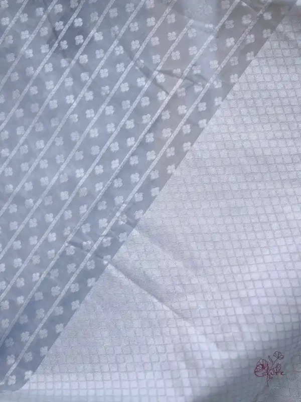 Grey on silver stripe and butta work Silk Saree