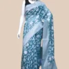 Sea Green on Silver Jangla Jaal work Silk Saree