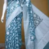 Sea Green on Silver Jangla Jaal work Silk Saree