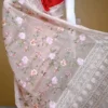 Peach on Multicolor Thread Stitch and Chikankari Border work organza Saree