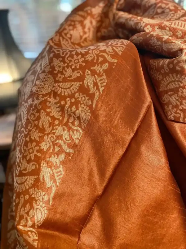 Rust Warli Print Semi Tussar Dupion Silk Saree