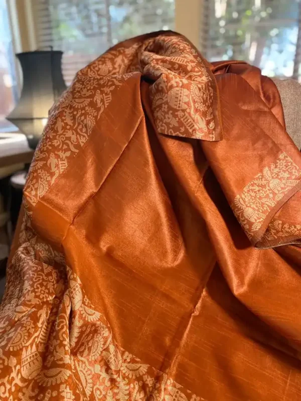 Rust Warli Print Semi Tussar Dupion Silk Saree