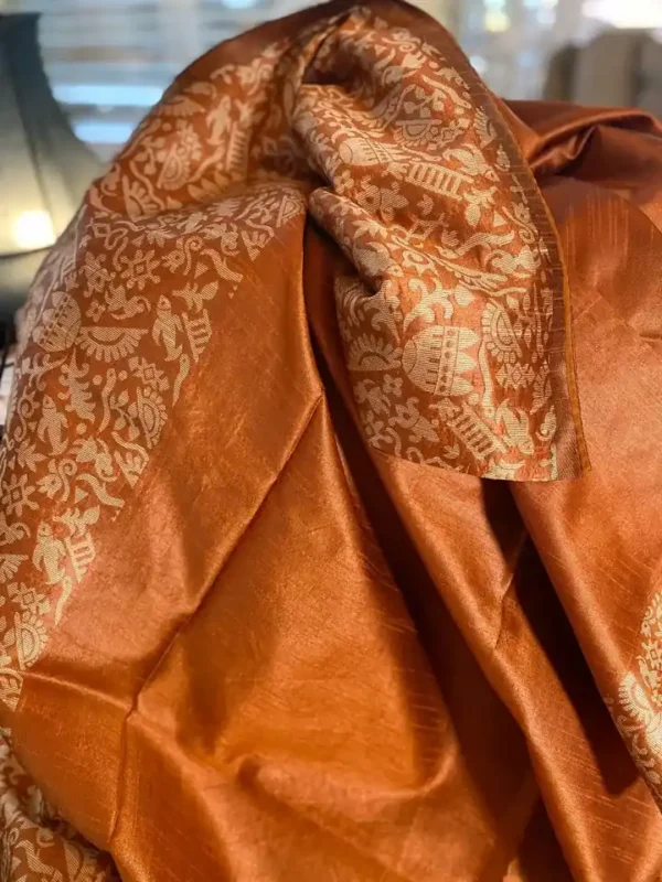 Rust Warli Print Semi Tussar Dupion Silk Saree