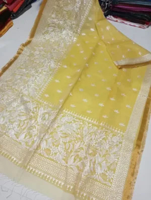 Resom moslin Embroidery Saree