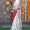 White with Golden Zari Woven Pure Cotton silk Saree