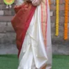 White with Golden Zari Woven Pure Cotton silk Saree