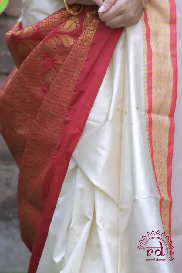 White with Golden Zari Woven Pure Cotton silk Saree