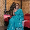 RzDz Elite Collection E- 8 Cyan kantha Stitch Tussar Silk Saree
