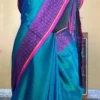 Dark Green n Blue Dual Tone on Pink Border Tissue saree