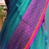 Dark Green n Blue Dual Tone on Pink Border Tissue saree