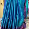 Dark Green n Blue Dual Tone on Pink Border Tissue saree