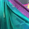 Dark Green n Blue Dual Tone on Pink Border Tissue saree