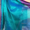 Dark Green n Blue Dual Tone on Pink Border Tissue saree