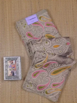 Grey Dual Tone on Multicolor Embroidery work Tissue saree