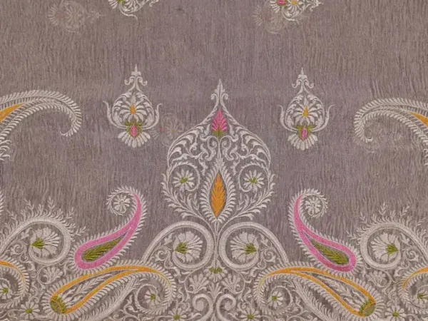 Grey Dual Tone on Multicolor Embroidery work Tissue saree