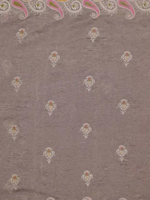 Grey Dual Tone on Multicolor Embroidery work Tissue saree