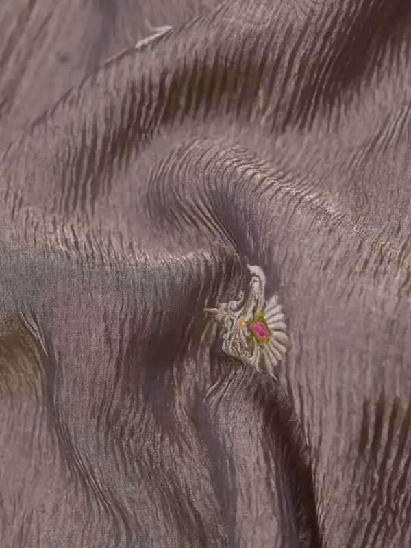 Grey Dual Tone on Multicolor Embroidery work Tissue saree