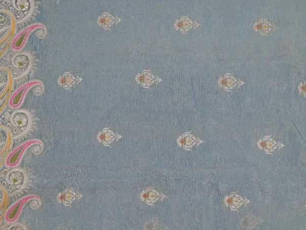 Aqua Blue Dual Tone on Multicolor Embroidery work Tissue saree