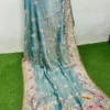 Aqua Blue Dual Tone on Multicolor Embroidery work Tissue saree