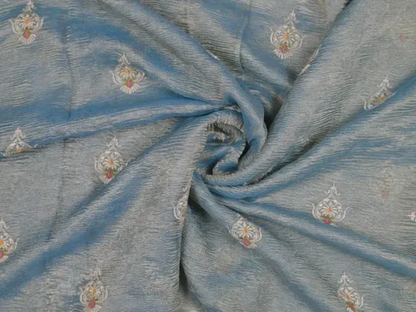 Aqua Blue Dual Tone on Multicolor Embroidery work Tissue saree