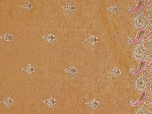 golden yellow embroidery border & pallu buti work on crep Tissue silk saree