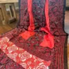 Red body Nakshi Kantha work Pure Katan silk saree