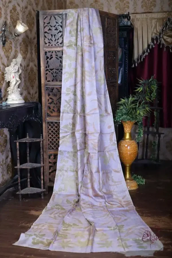 Lavender color body with Eco- hand printed Pure Tussar saree