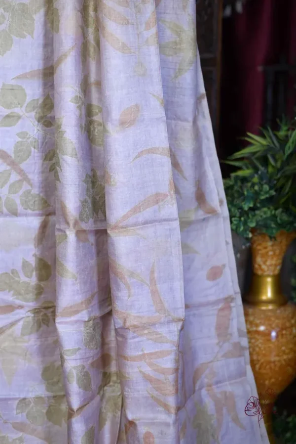 Lavender color body with Eco- hand printed Pure Tussar saree