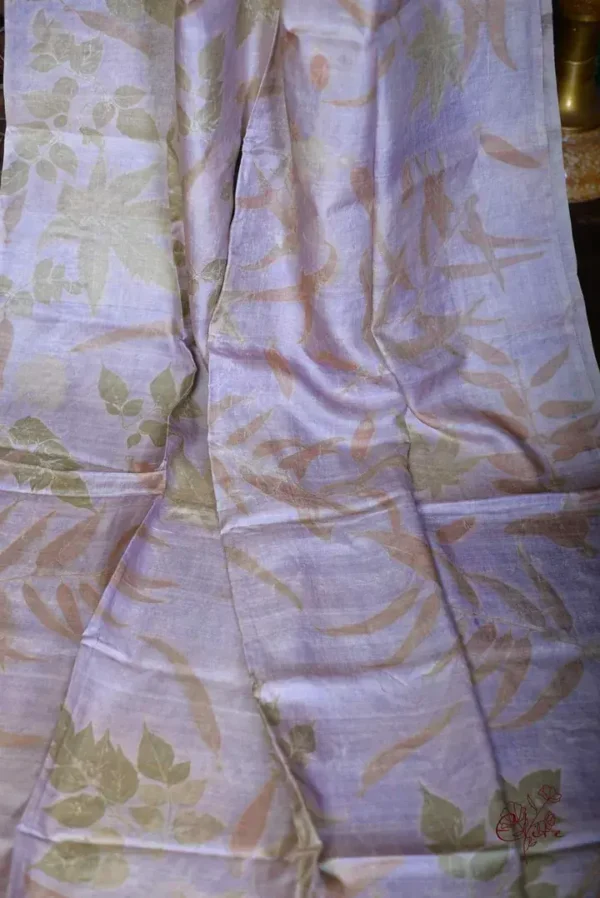 Lavender color body with Eco- hand printed Pure Tussar saree
