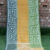 Yellow with Green Border White Kantha stitch Tussar silk saree