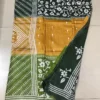 Yellow with Green Border White Kantha stitch Tussar silk saree