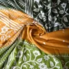 Yellow with Green Border White Kantha stitch Tussar silk saree