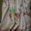Off White on 4 Girls playing Kantha Stitch work Pure Tussar Silk Saree