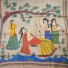 Off White on 4 Girls playing Kantha Stitch work Pure Tussar Silk Saree