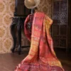 Scarlet n Yellow with Multicolor Kantha stitch on Pure Tussar saree