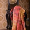 Scarlet n Yellow with Multicolor Kantha stitch on Pure Tussar saree