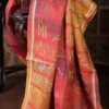Scarlet n Yellow with Multicolor Kantha stitch on Pure Tussar saree