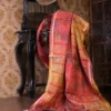 Scarlet n Yellow with Multicolor Kantha stitch on Pure Tussar saree